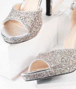 SOTD Footwear Silver Glitter Peep Toe Stiletto Heels