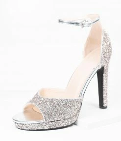 SOTD Footwear Silver Glitter Peep Toe Stiletto Heels