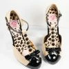 Pleaser 1950s Cream & Black Patent Leatherette T-Strap Heels