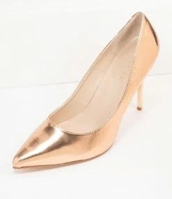 Pleaser Rose Gold Patent Leatherette Pointed Toe Pumps