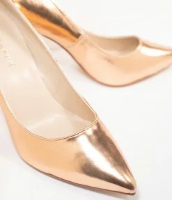 Pleaser Rose Gold Patent Leatherette Pointed Toe Pumps