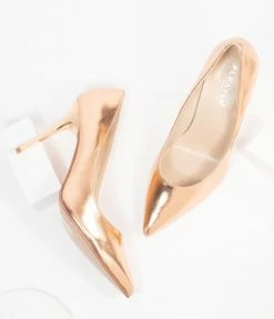 Pleaser Rose Gold Patent Leatherette Pointed Toe Pumps