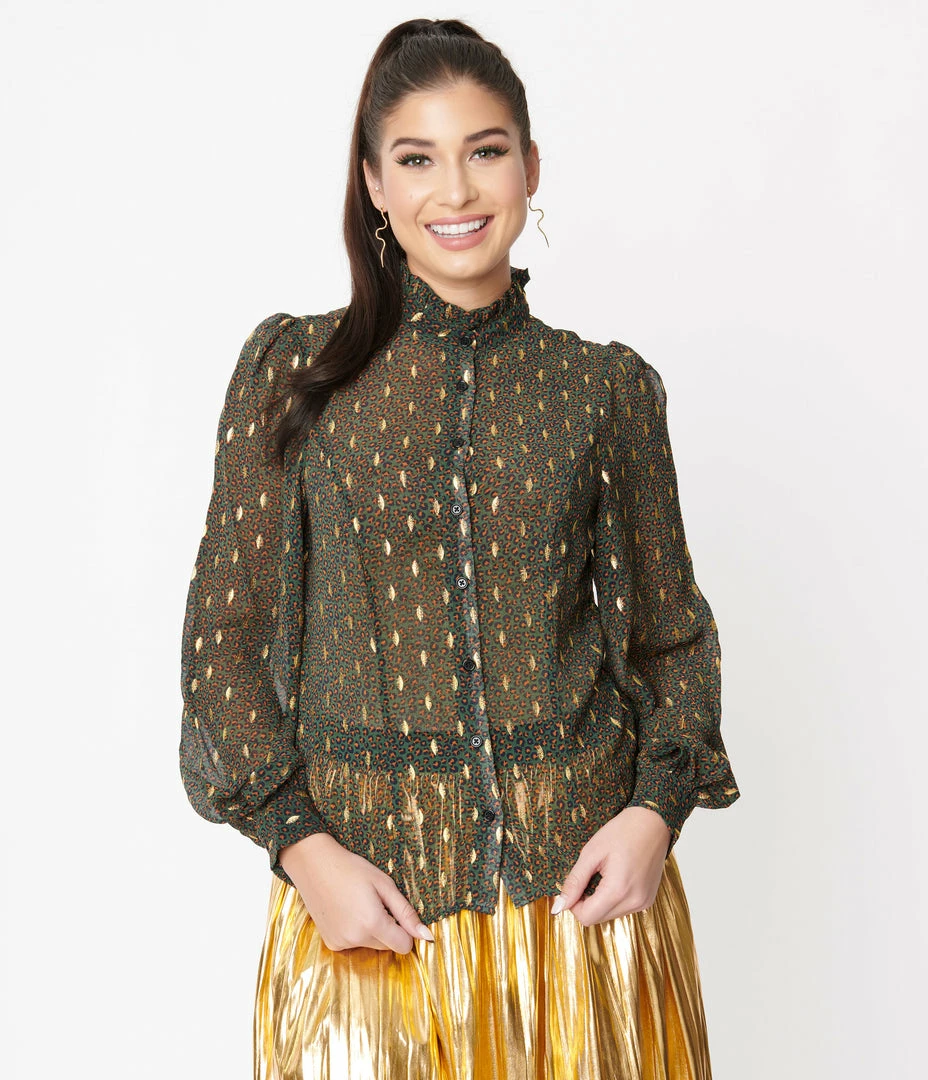 Smak Parlour Emerald Leopard Resident Artist Blouse Tops