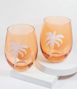 Sunnylife Orange Tropical Stemless Glass Tumblers