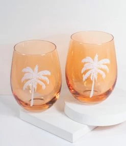 Sunnylife Orange Tropical Stemless Glass Tumblers