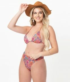Wolf & Whistle Orange & Floral High Triangle Bikini Top Swimwear