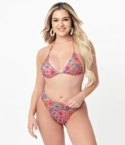Wolf & Whistle Orange & Floral High Triangle Bikini Top Swimwear