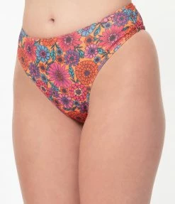 Wolf & Whistle Swimwear Orange & Floral High Leg Swim Bottoms