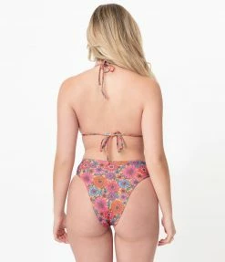 Wolf & Whistle Swimwear Orange & Floral High Leg Swim Bottoms