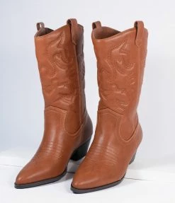 SOTD Footwear Tan Leatherette Western Cowboy Boots
