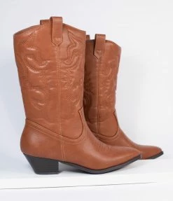 SOTD Footwear Tan Leatherette Western Cowboy Boots