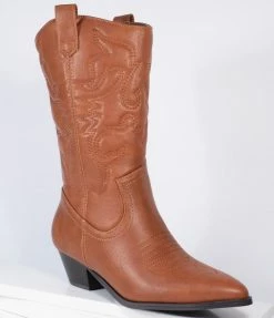 SOTD Footwear Tan Leatherette Western Cowboy Boots