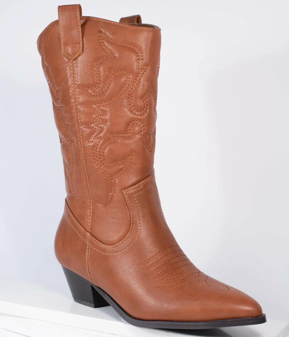 SOTD Footwear Tan Leatherette Western Cowboy Boots