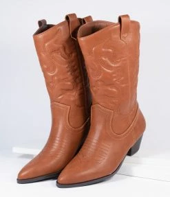 SOTD Footwear Tan Leatherette Western Cowboy Boots