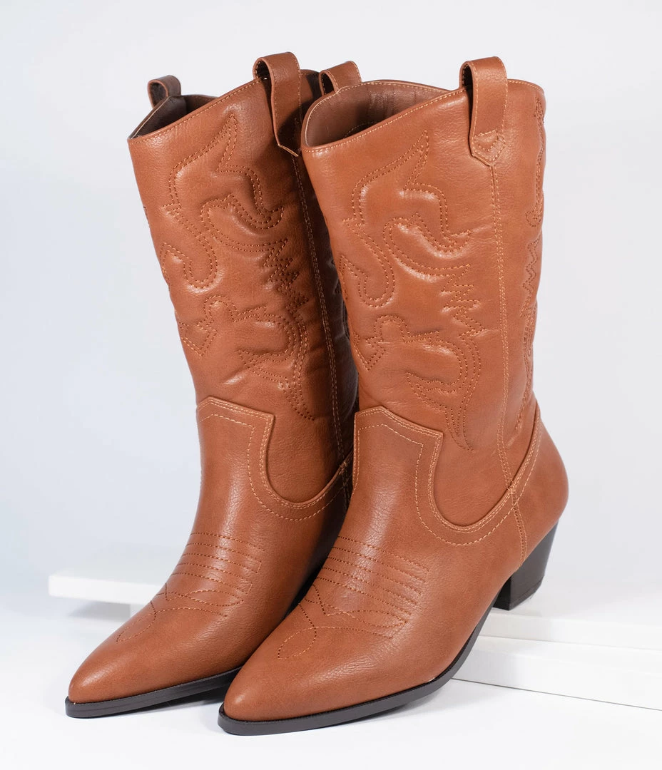 SOTD Footwear Tan Leatherette Western Cowboy Boots