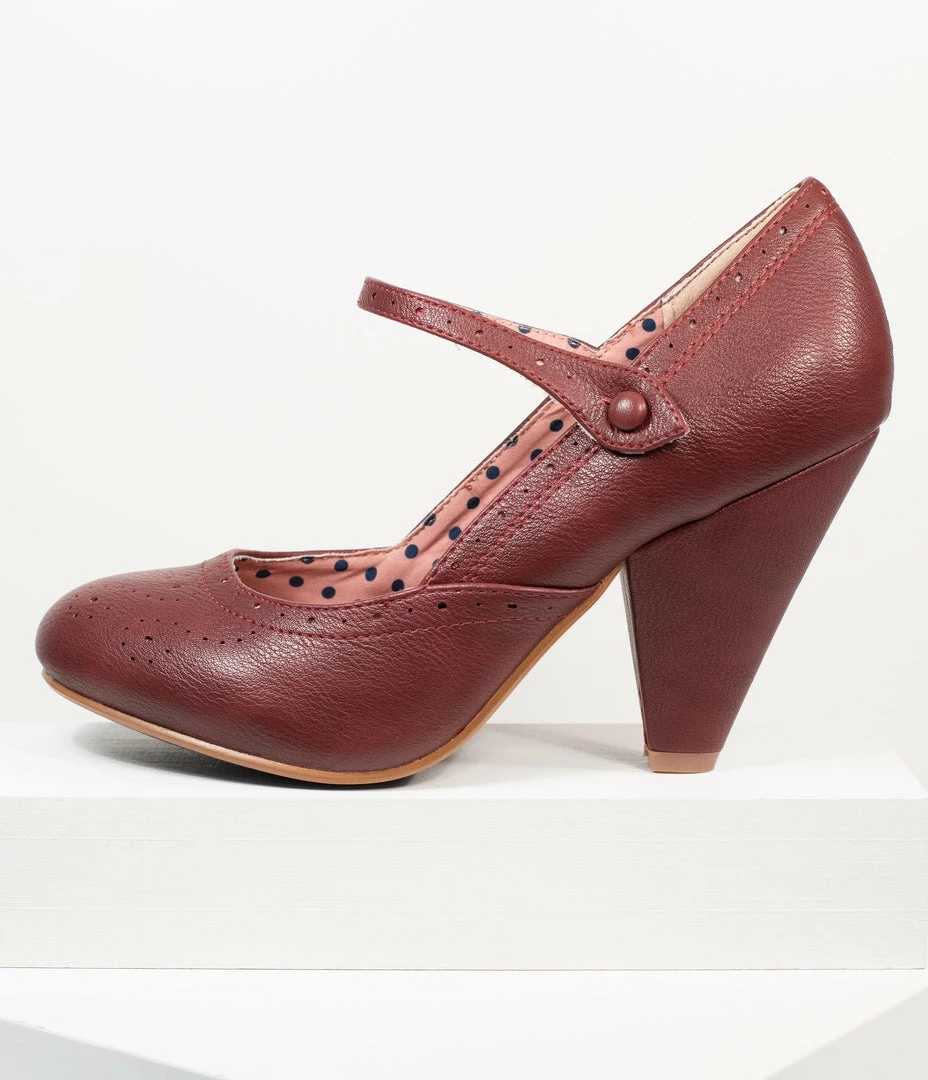 Ellie Shoes Bettie Page Burgundy Leatherette Elanor Heels 1950s