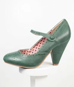Ellie Shoes 1950s Bettie Page Green Leatherette Elanor Heels