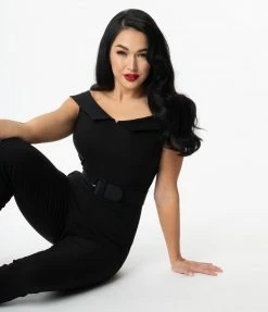 Unique Vintage Brand Unique Vintage Black Off Shoulder Gillian Jumpsuit