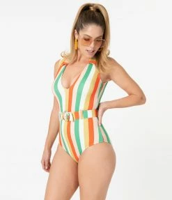 Swimwear Kingdom & State Multi Stripe One Piece Swimsuit