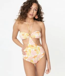 Kingdom & State Retro Pink & Yellow Floral One Piece Swimsuit