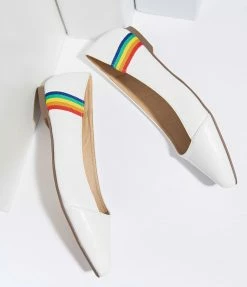Demfon International (Chelsea Crew) Shoes Chelsea Crew White Leatherette & Rainbow Pointed Toe Pammy Flats