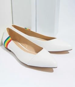 Demfon International (Chelsea Crew) Shoes Chelsea Crew White Leatherette & Rainbow Pointed Toe Pammy Flats