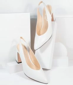 Demfon International (Chelsea Crew) 1970s Chelsea Crew White Leather Slingback Kenzie Heels