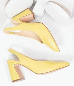 Demfon International (Chelsea Crew) 1970s Chelsea Crew Yellow Leather Slingback Kenzie Heels