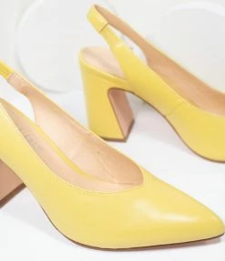 Demfon International (Chelsea Crew) 1970s Chelsea Crew Yellow Leather Slingback Kenzie Heels