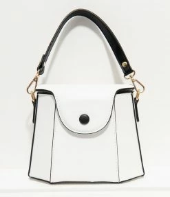 1960s Unique Vintage White Leatherette Geometric Crossbody