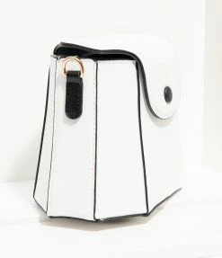 1960s Unique Vintage White Leatherette Geometric Crossbody