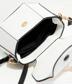 1960s Unique Vintage White Leatherette Geometric Crossbody