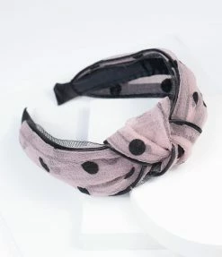 Unique Vintage Dusty Purple & Black Polka Dot Headband 1960s