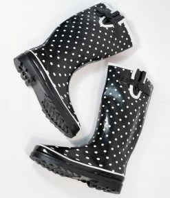 Kara USA Black & White Polka Dots Rubber Rain Boots Shoes