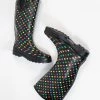 Kara USA Black & Rainbow Polka Dots Rubber Rain Boots Shoes