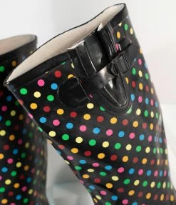Kara USA Black & Rainbow Polka Dots Rubber Rain Boots Shoes