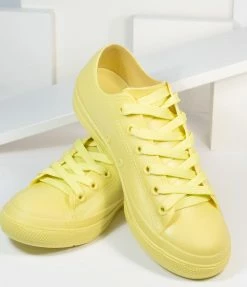 Rad Fashion Yellow PVC Lace Up Sneakers Shoes