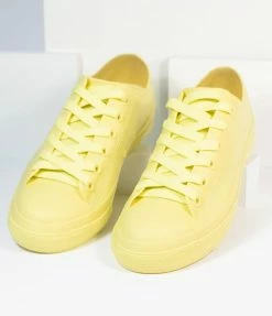 Rad Fashion Yellow PVC Lace Up Sneakers Shoes