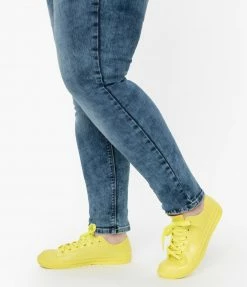 Rad Fashion Yellow PVC Lace Up Sneakers Shoes
