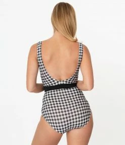 Coral & Jade Apparel, LLC (Bettie Page, Esther Williams, Girl Howdy) Swimwear Esther Williams Black Gingham Peggy Sue One Piece Swimsuit