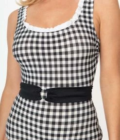 Coral & Jade Apparel, LLC (Bettie Page, Esther Williams, Girl Howdy) Swimwear Esther Williams Black Gingham Peggy Sue One Piece Swimsuit