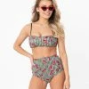 Coral & Jade Apparel, LLC (Bettie Page, Esther Williams, Girl Howdy) Bettie Page Gingham & Cherry Print High Waist Swim Bottom