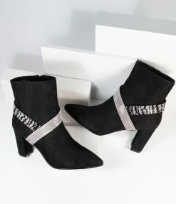 Shoe Click Shoes Black & Silver Rhinestone Suede Bootie