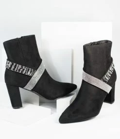 Shoe Click Shoes Black & Silver Rhinestone Suede Bootie