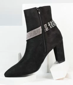 Shoe Click Shoes Black & Silver Rhinestone Suede Bootie