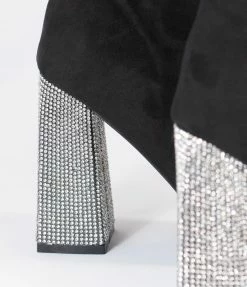 SOTD Footwear 1960s Black Suede & Rhinestone Slouchy Knee-High Boots