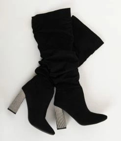 SOTD Footwear 1960s Black Suede & Rhinestone Slouchy Knee-High Boots