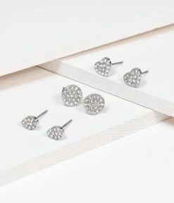 Andrea Bijoux Silver Rhinestone Stud Earring Set