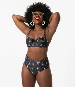Collectif Black & Cocktail Menu Print Swim Bottom Swimwear