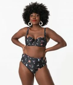 Collectif Black & Cocktail Menu Print Swim Bottom Swimwear